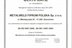 EN ISO 9001 :2008, EN ISO 14001 : 2004